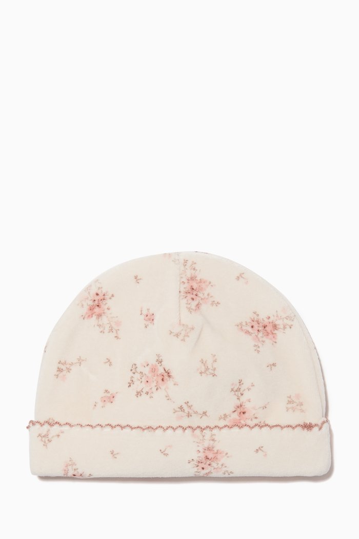 

Floral Hat in Cotton Blend Knit, Pink