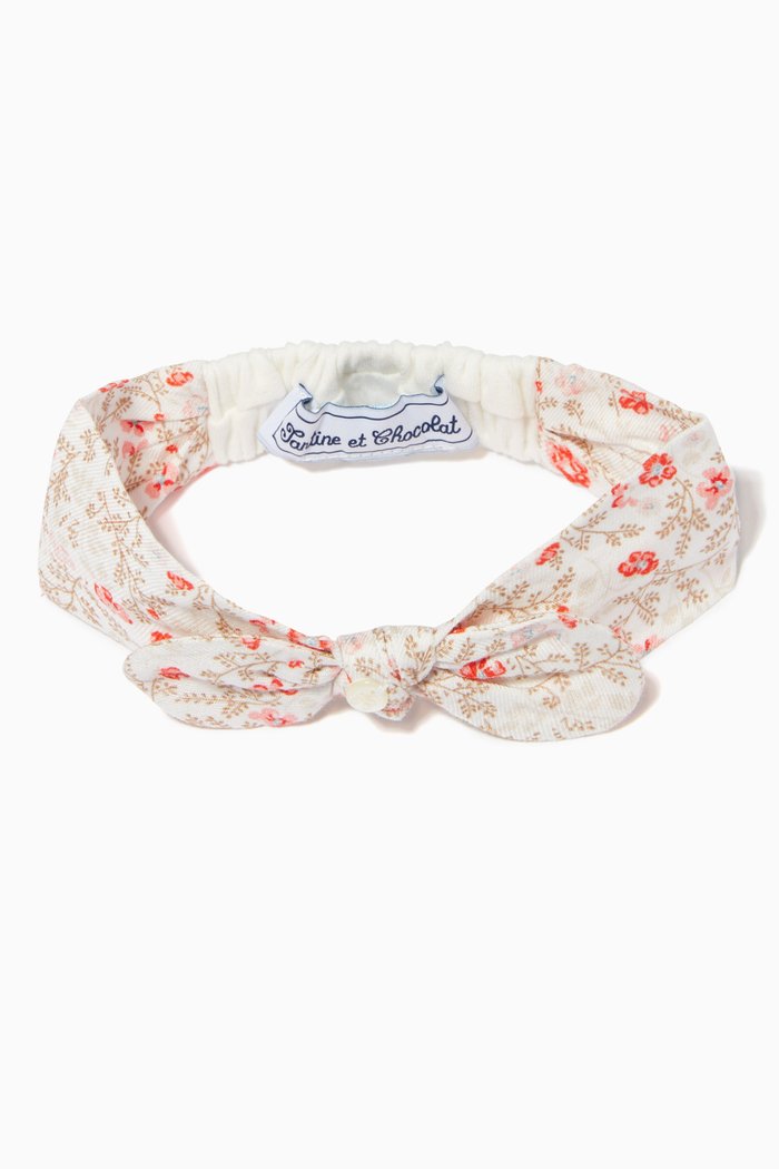 

Floral Headband with Bow in Cotton, Pink
