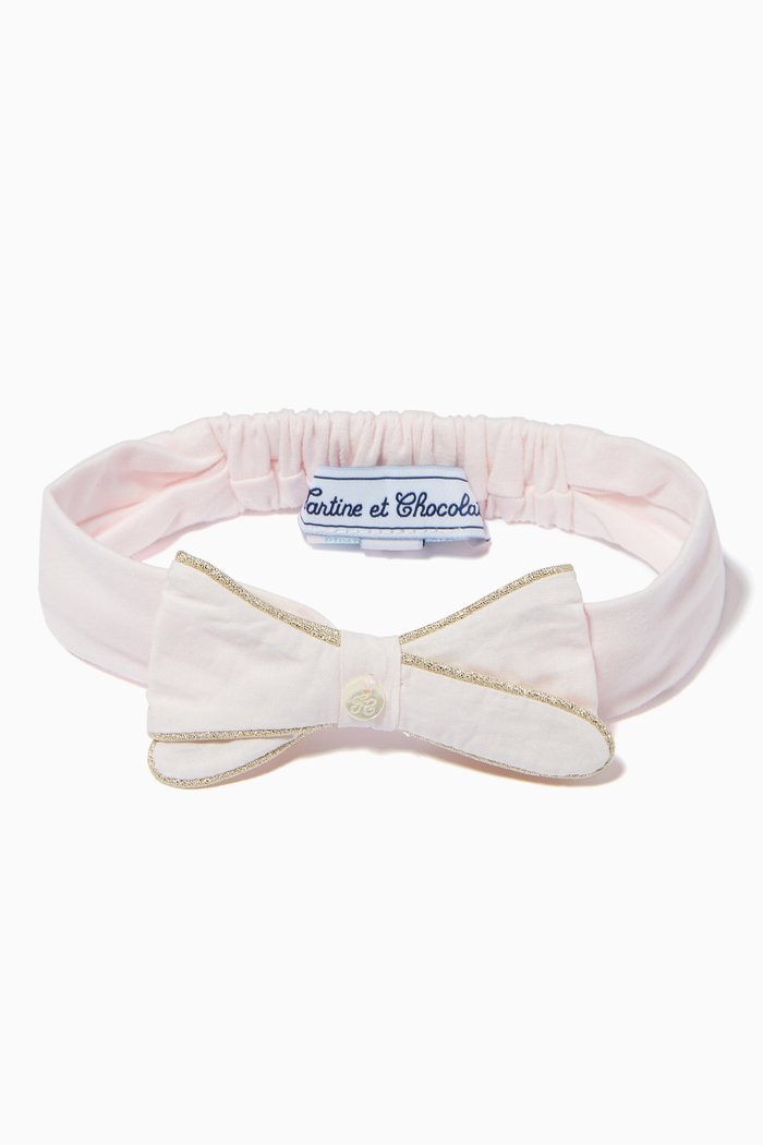 

Trimmed Bow Headband in Cotton, Pink