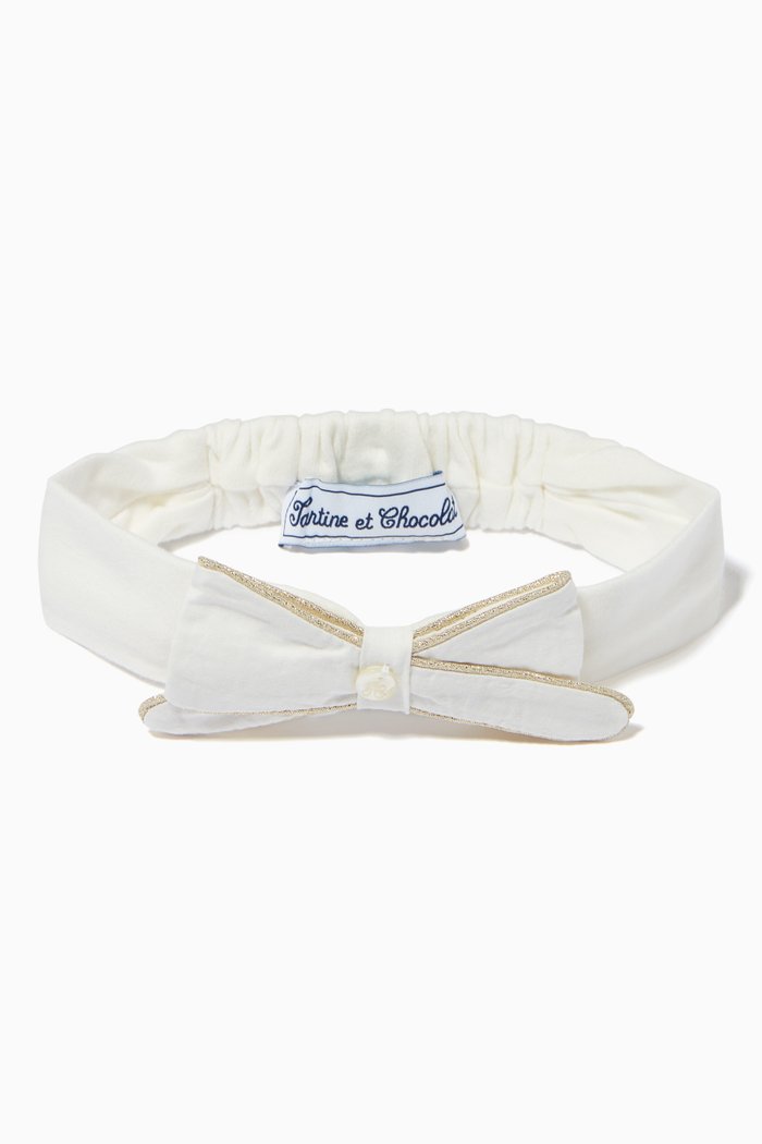 Trimmed Bow Headband in Cotton, Neutral