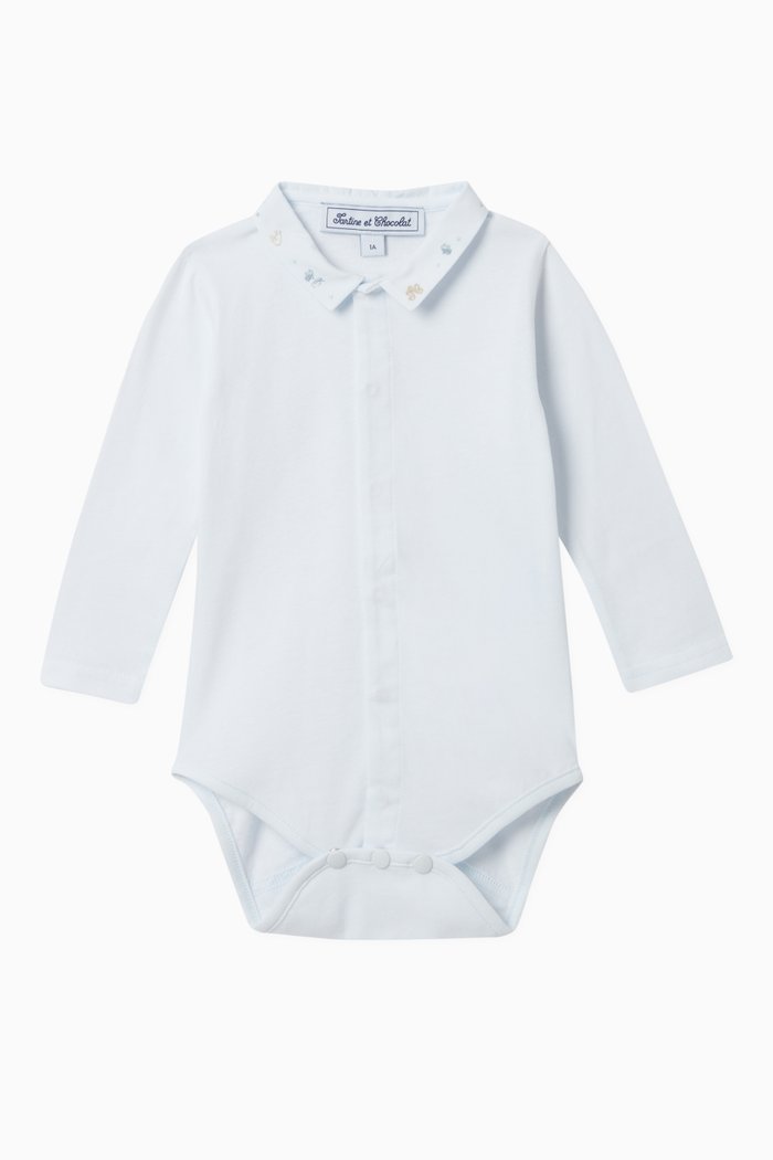 

Embroidered Logo Bodysuit in Cotton, Blue