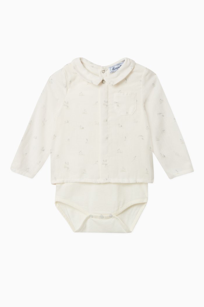 

Printed Long Sleeve Bodysuit in Cotton, Neutral