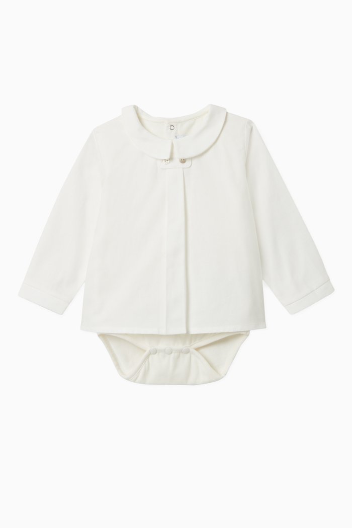 

Embroidered Collar Bodysuit in Cotton, Neutral