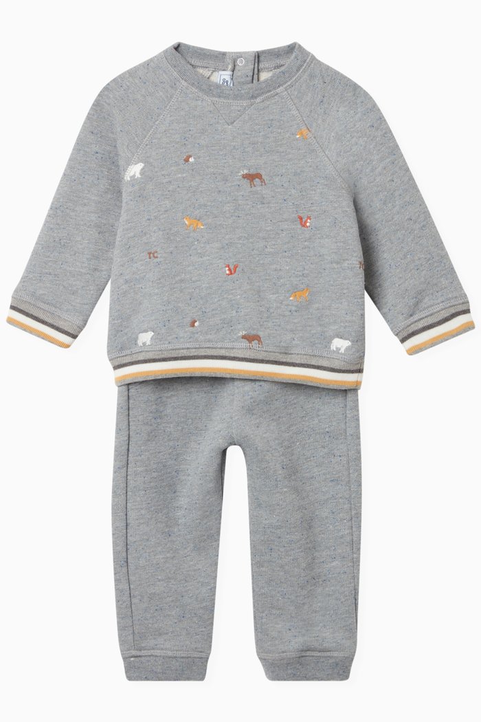 

Embroidered Animals Tracksuit in Cotton, Grey