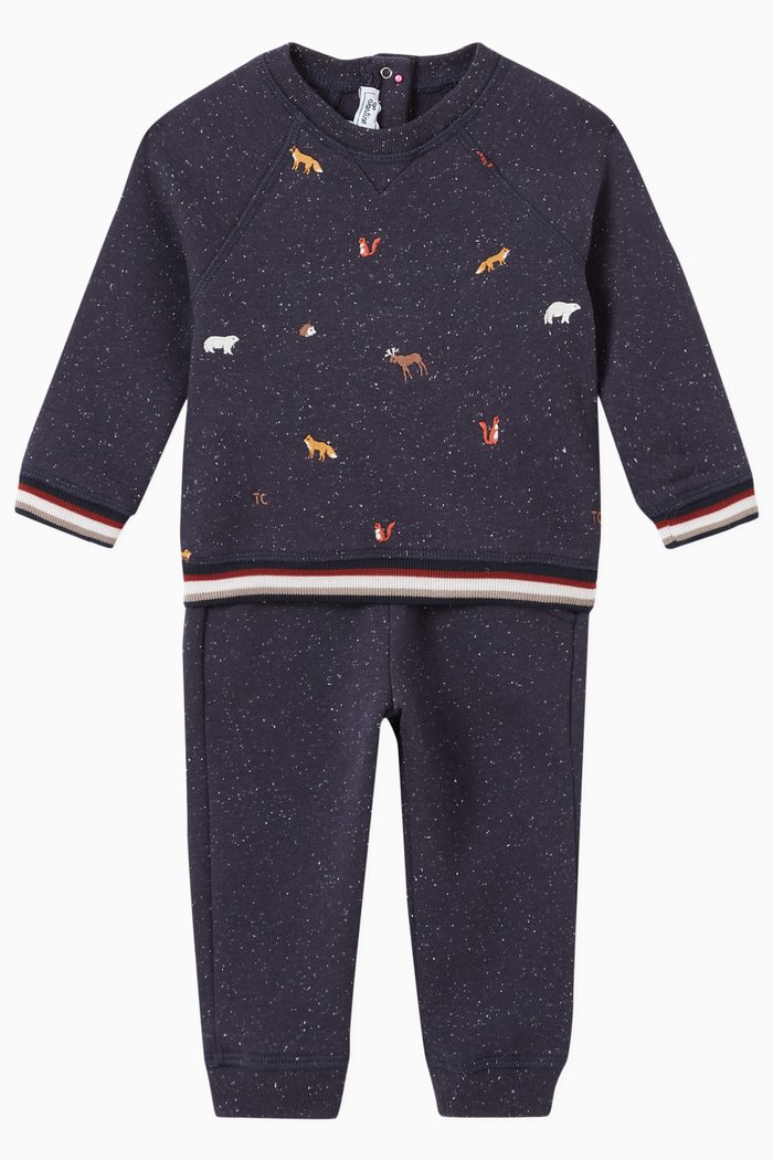 

Embroidered Animals Tracksuit in Cotton, Blue