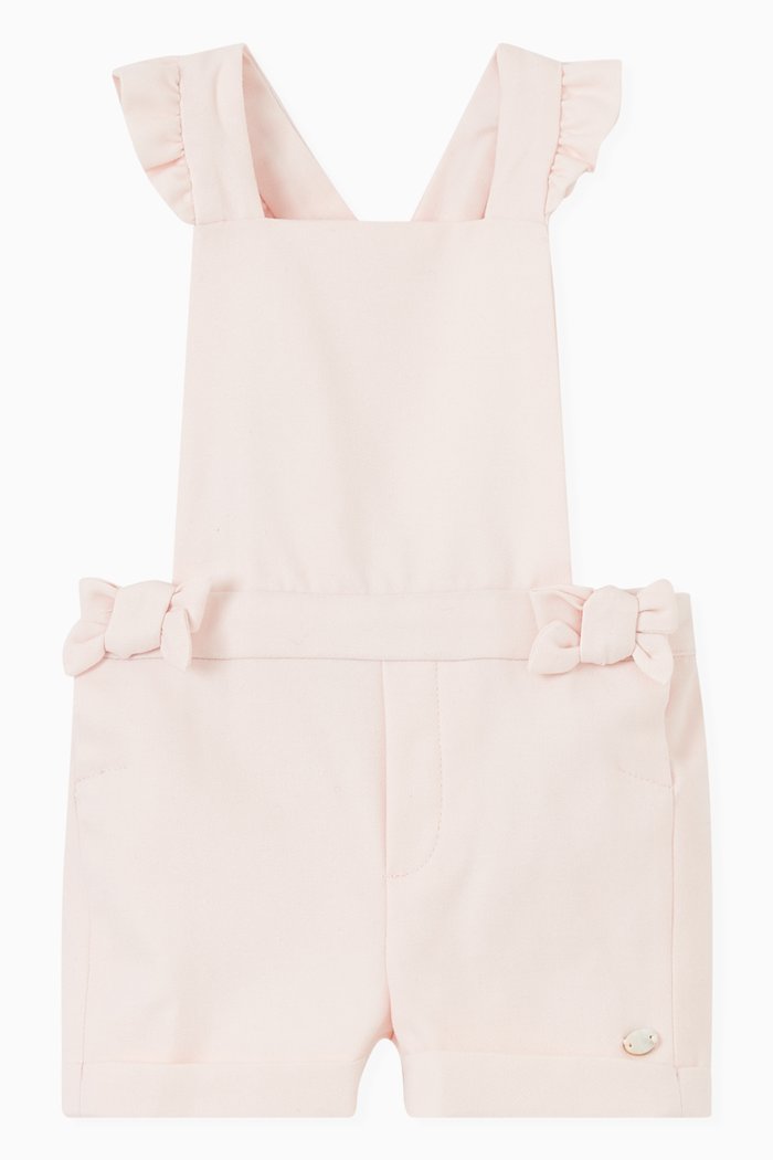 

Ruffled Bow Dungarees in Flannel, Pink