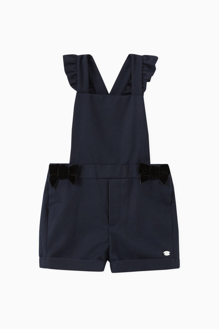 

Ruffled Bow Dungarees in Flannel, Blue
