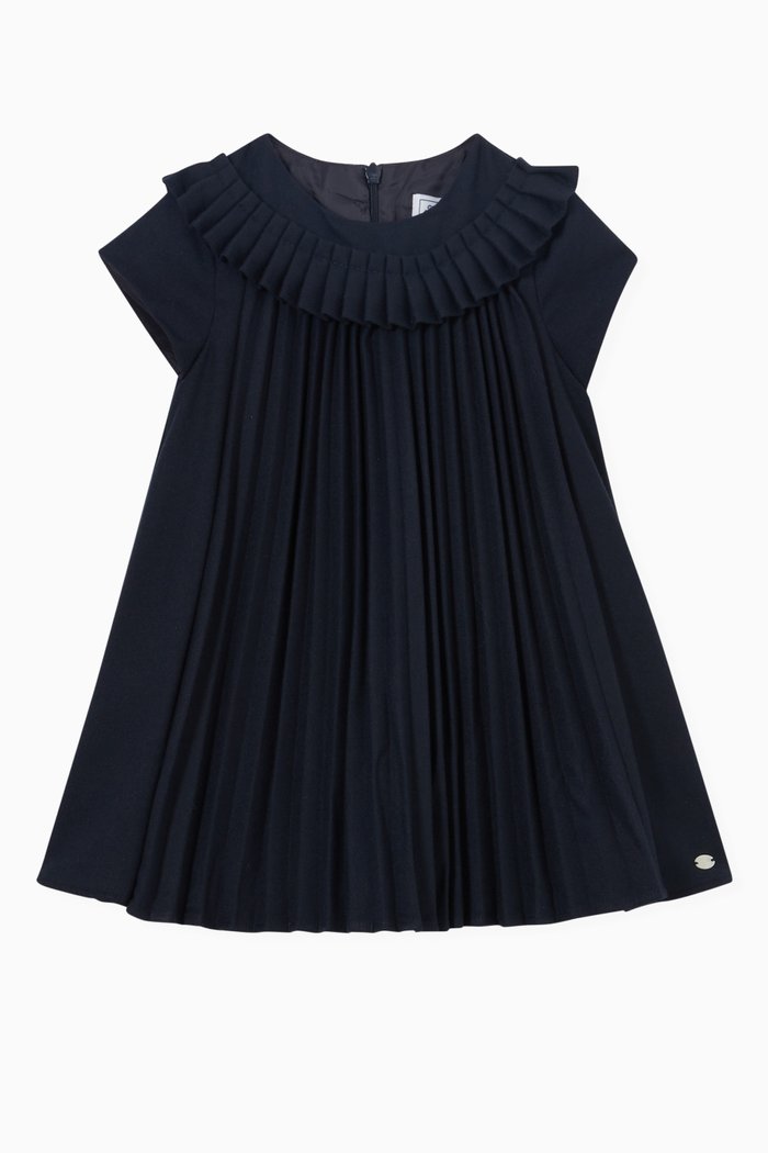

Pleated Dress in Flannel, Blue