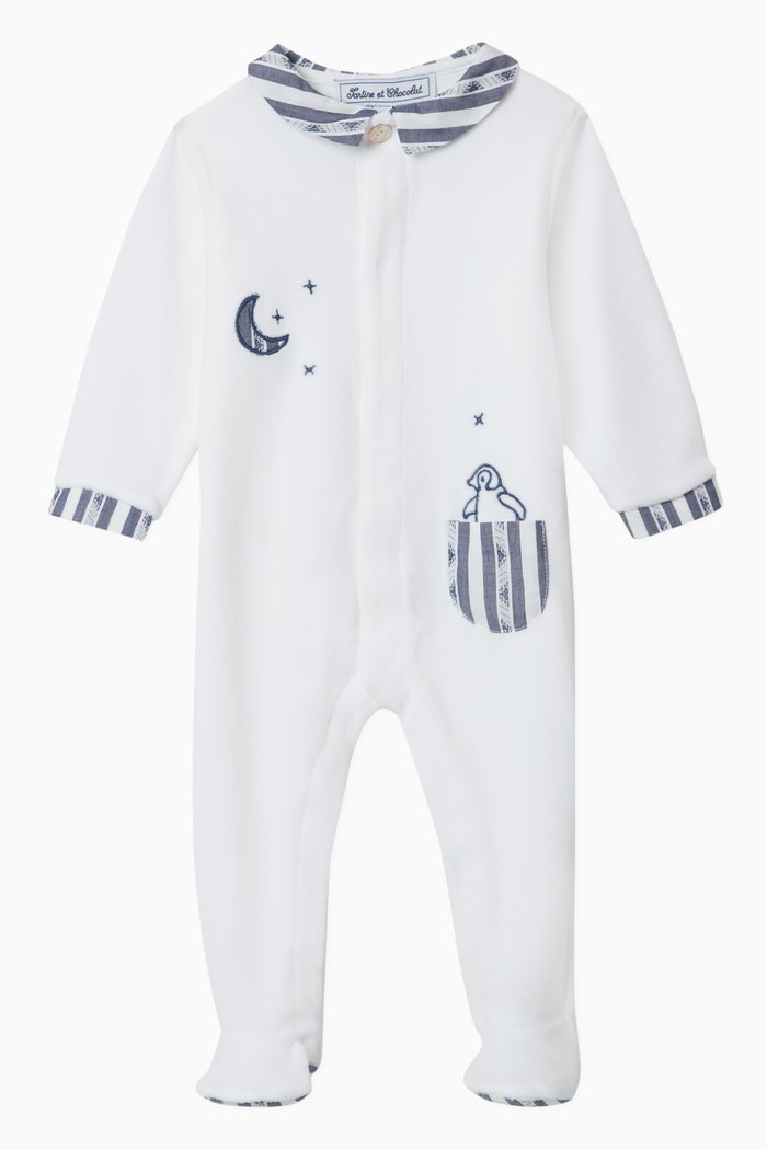 

Penguin & Moon Embroidered Pyjama, White