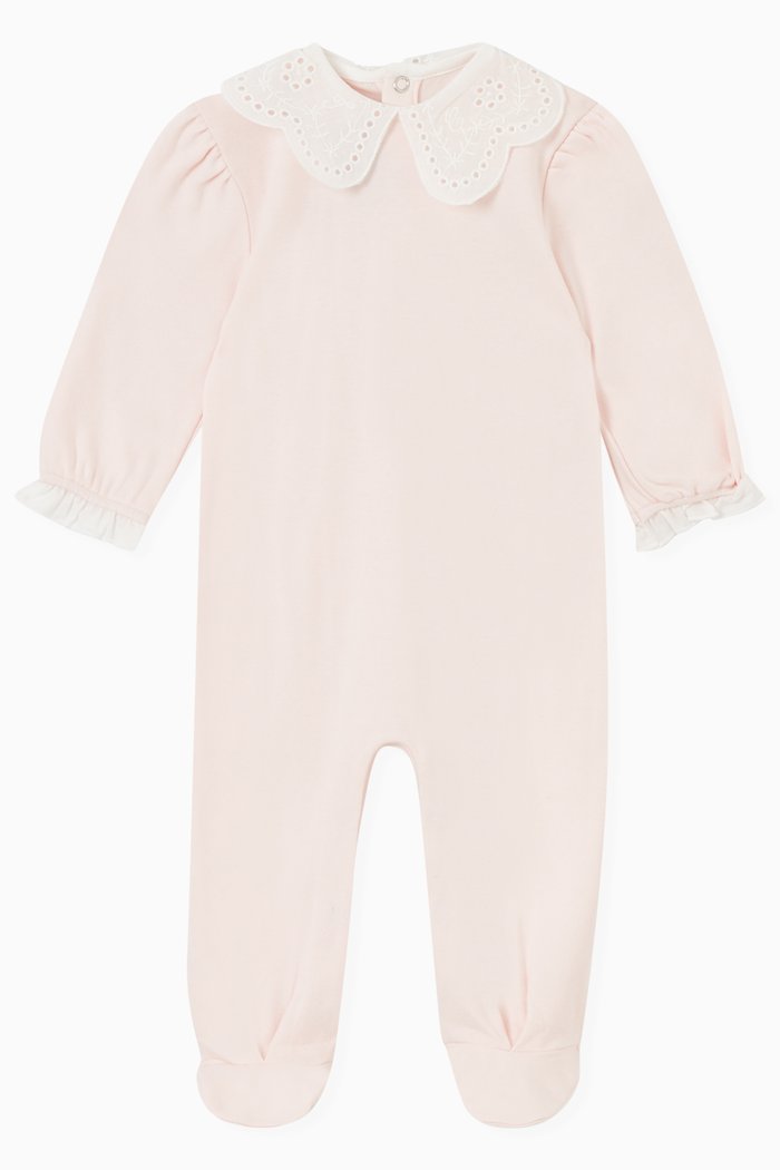 Lace Collar Pyjama in Cotton, Pink
