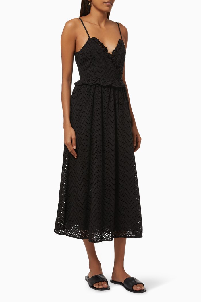 

Broderie Anglaise Strap Dress in Organic Cotton, Black