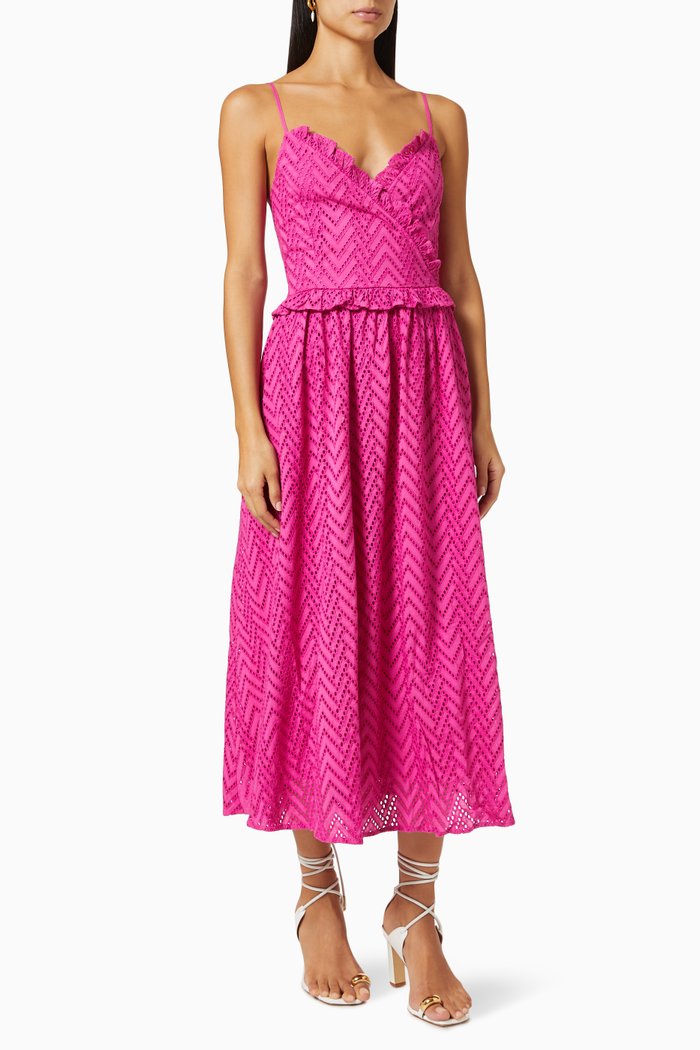 

Broderie Anglaise Strap Dress in Organic Cotton, Pink