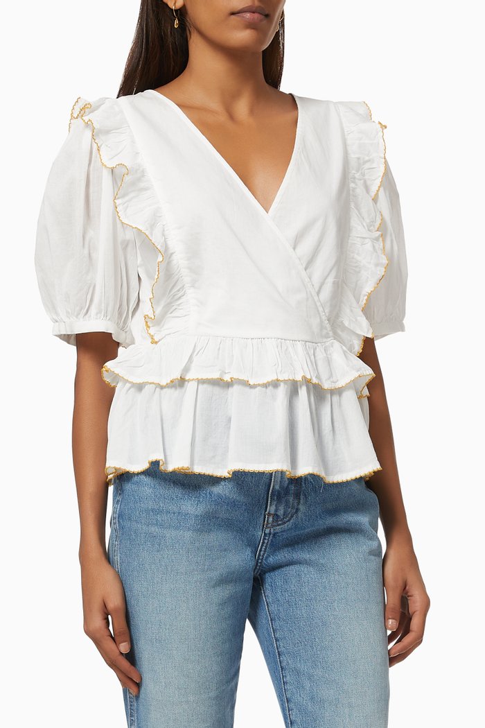 

Wrap Frill Top in Organic Cotton, White