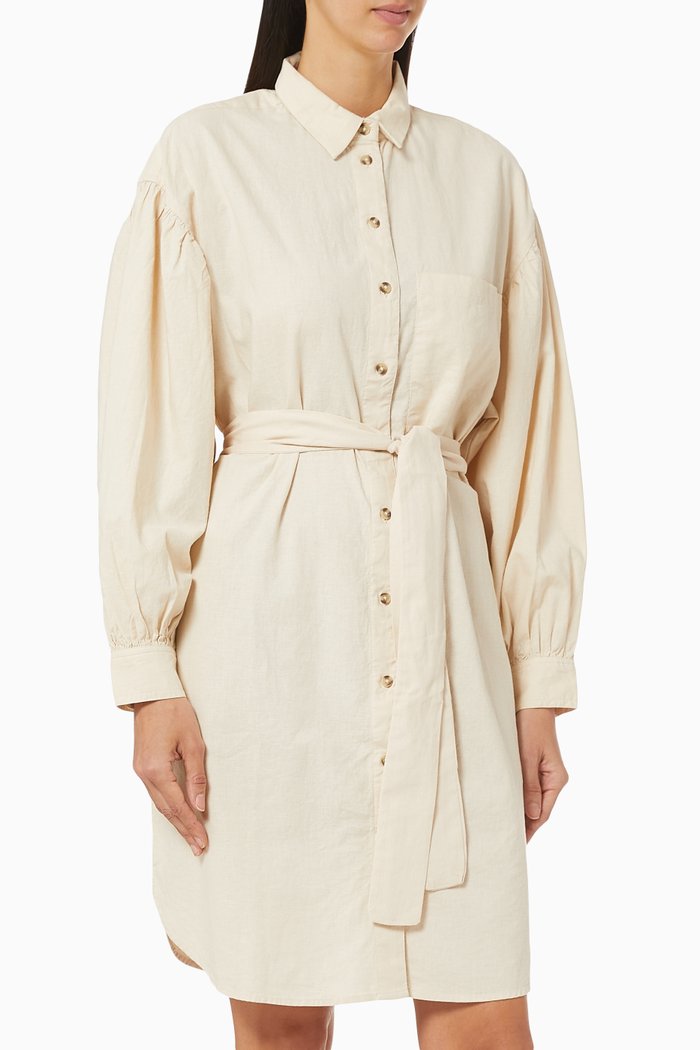 Button Down Dress in Linen, Neutral