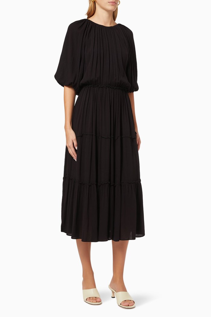 

Voluminous Puff Sleeve Midi Dress, Black
