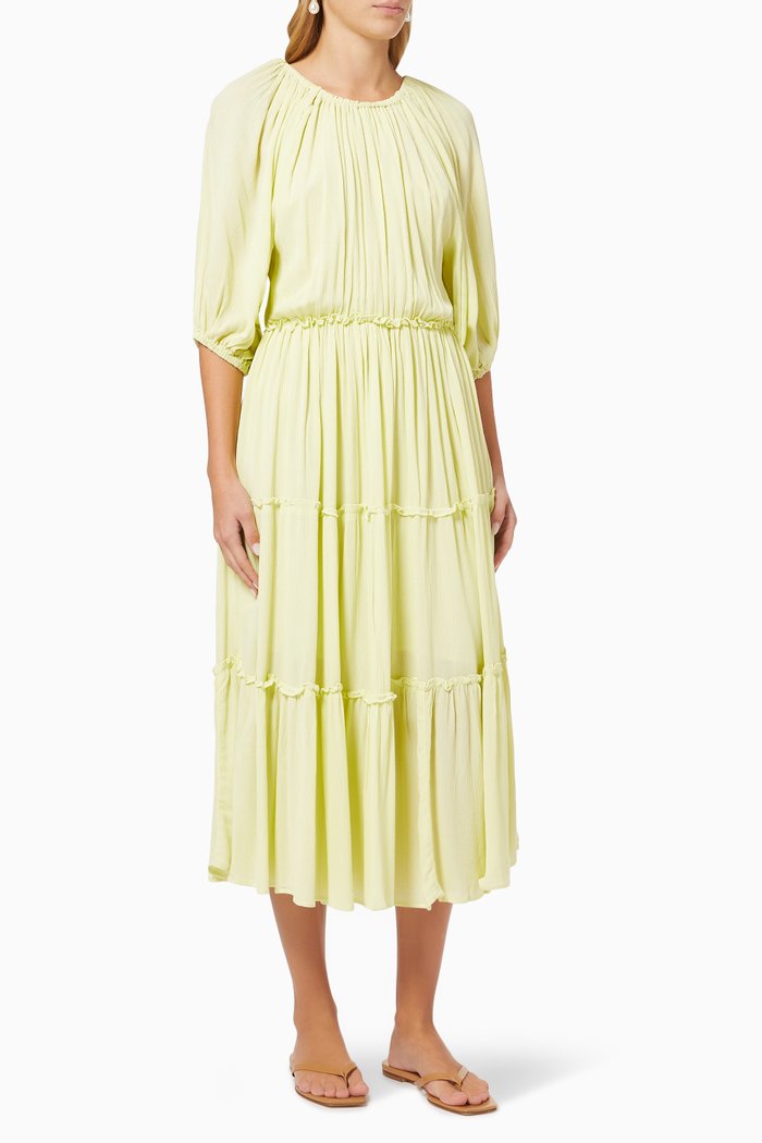 

Voluminous Puff Sleeve Midi Dress, Neutral