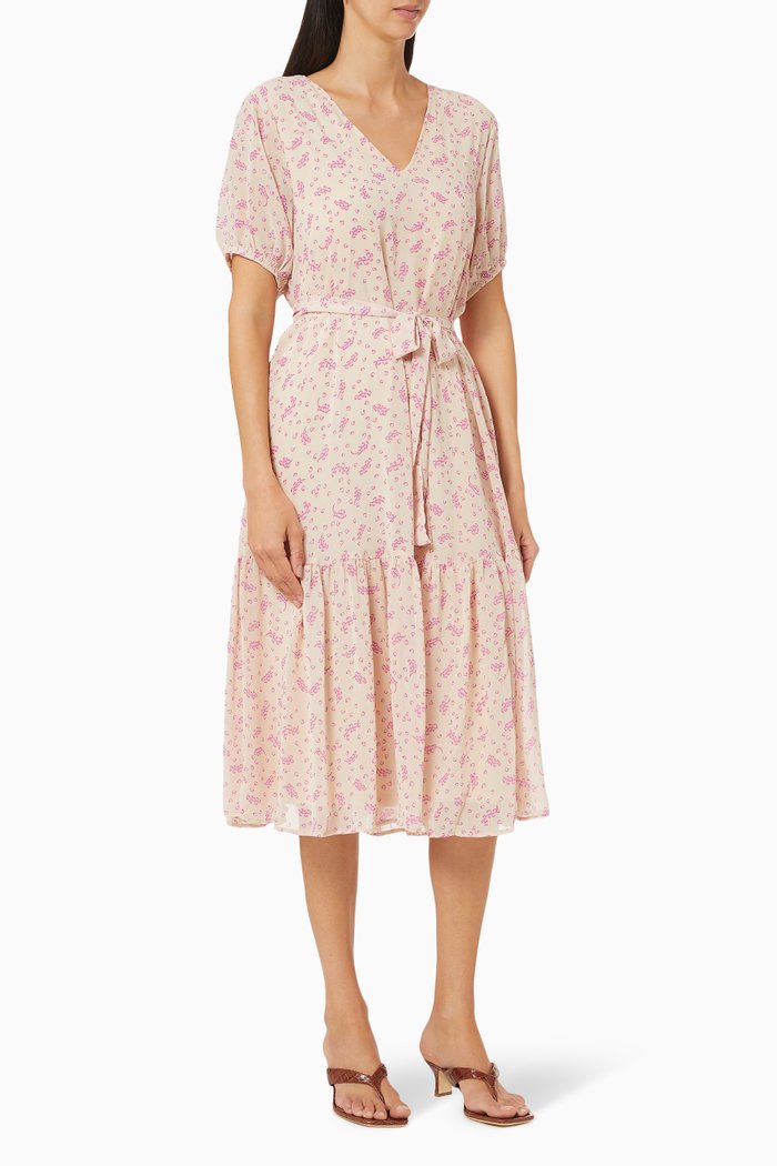

Floral Print Midi Dress in Recycled Polyester, Neutral