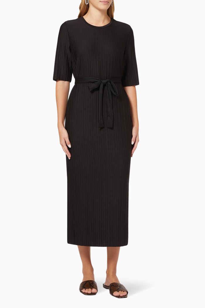 

Straight Fit Plisse Dress in Recycled Polyester, Black