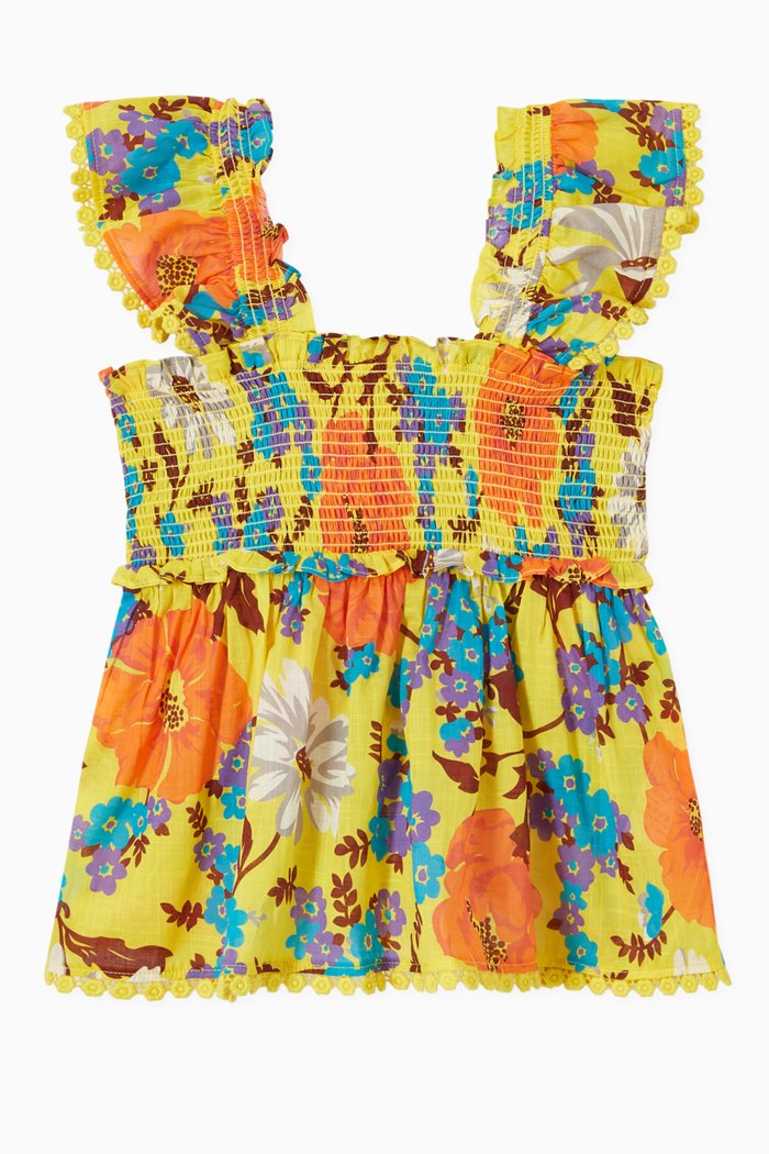 

Estelle Shirred Flounce Top in Cotton, Yellow
