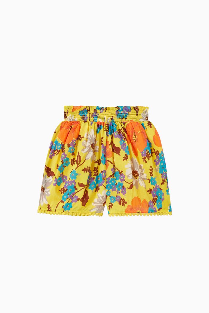 

Estelle Shirred Waist Shorts in Cotton, Yellow