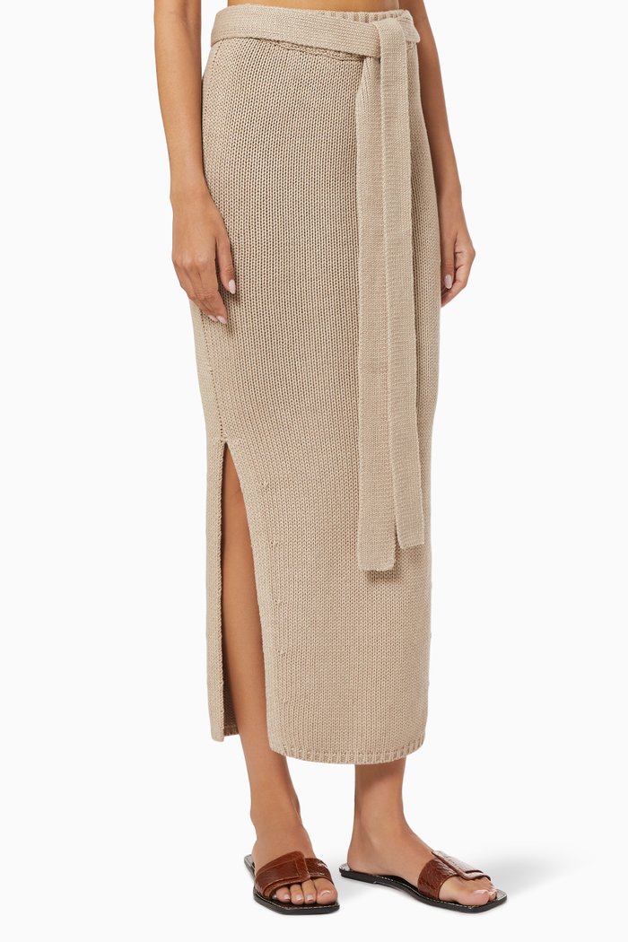 Skye Knit Midi Skirt in Organic Cotton, Neutral