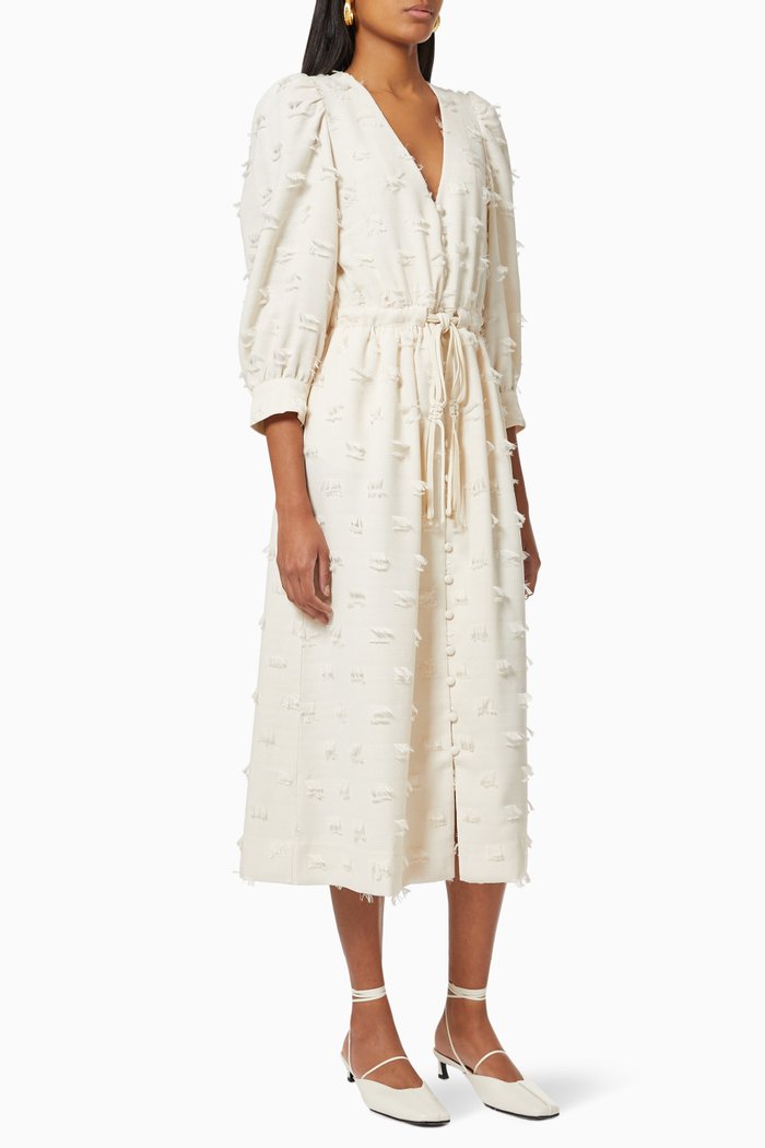 

Rika Textured Midi Dress in Crepe, Neutral