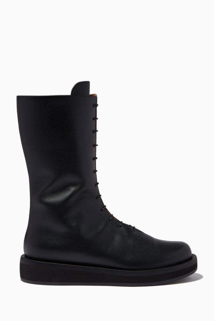 Spika Lace Up Boots in Leather, Black