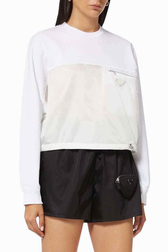 

Triangle Logo Sweatshirt in Cotton Jersey & Re-Nylon, White