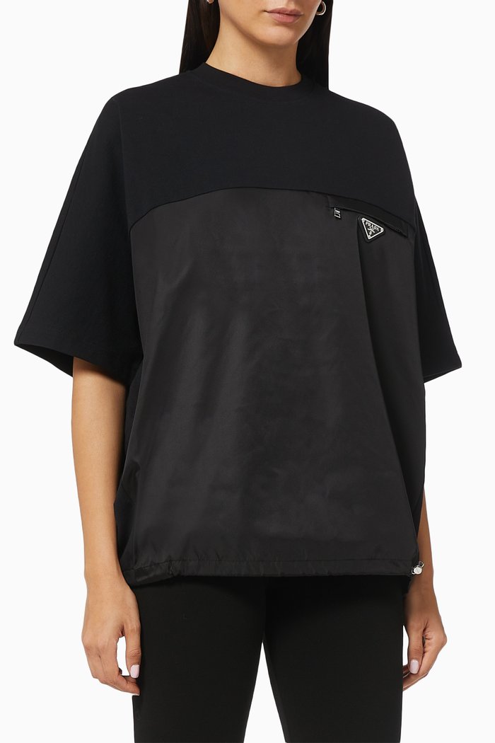 

Triangle Logo T-shirt in Cotton Jersey & Re-Nylon, Black