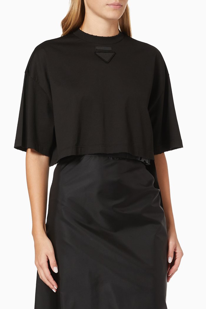 

Oversized Cropped T-shirt in Cotton Jersey, Black