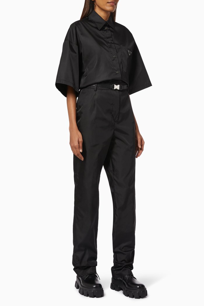 

Triangle Logo Jumpsuit in Re-Nylon Gabardine, Black