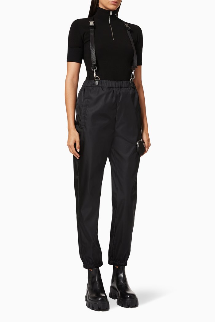 

Trousers with Braces & Zip Pouch in Re-Nylon Gabardine, Black