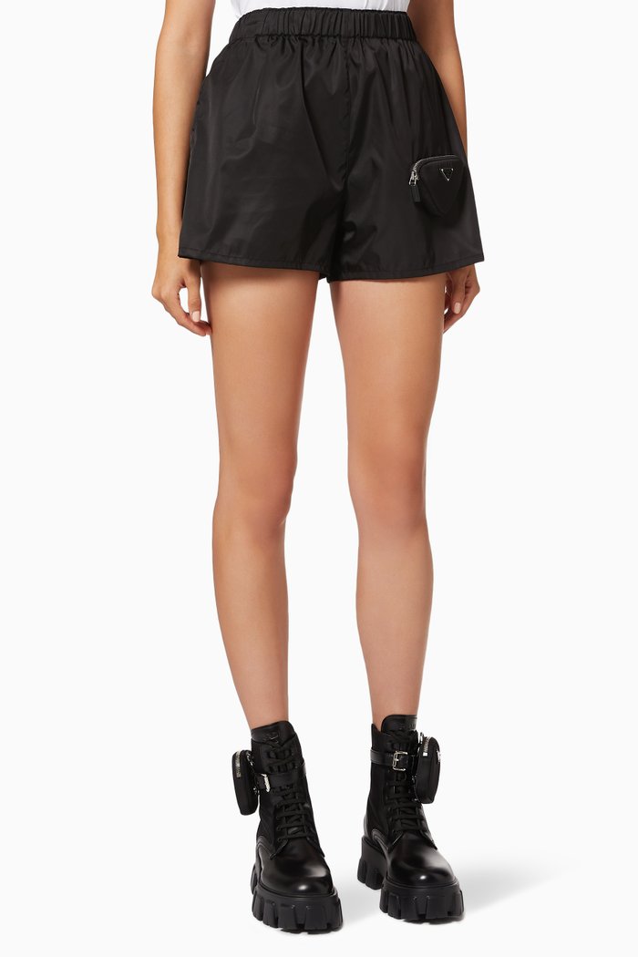 Shorts with Zip Pouch in Re-Nylon Gabardine, Black
