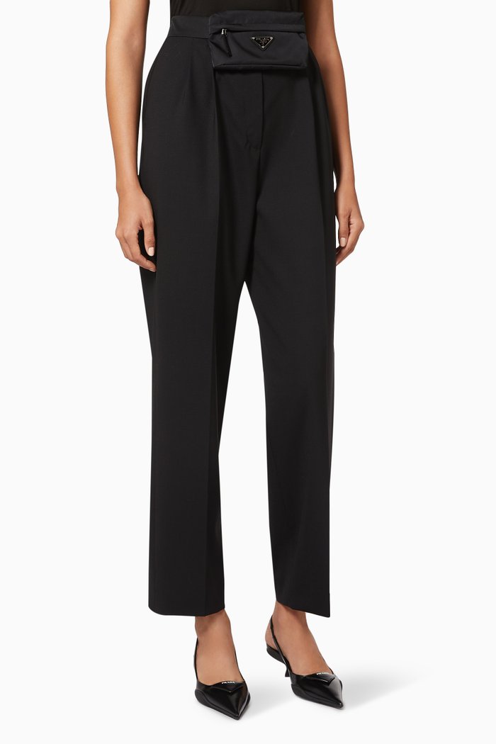 

Trousers with Zip Pouch in Stretch Wool, Black