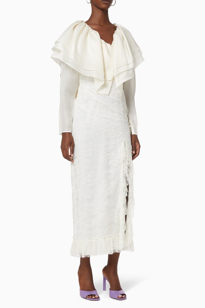 

Papillon Silencieux Dress in Organza & Lace, Neutral