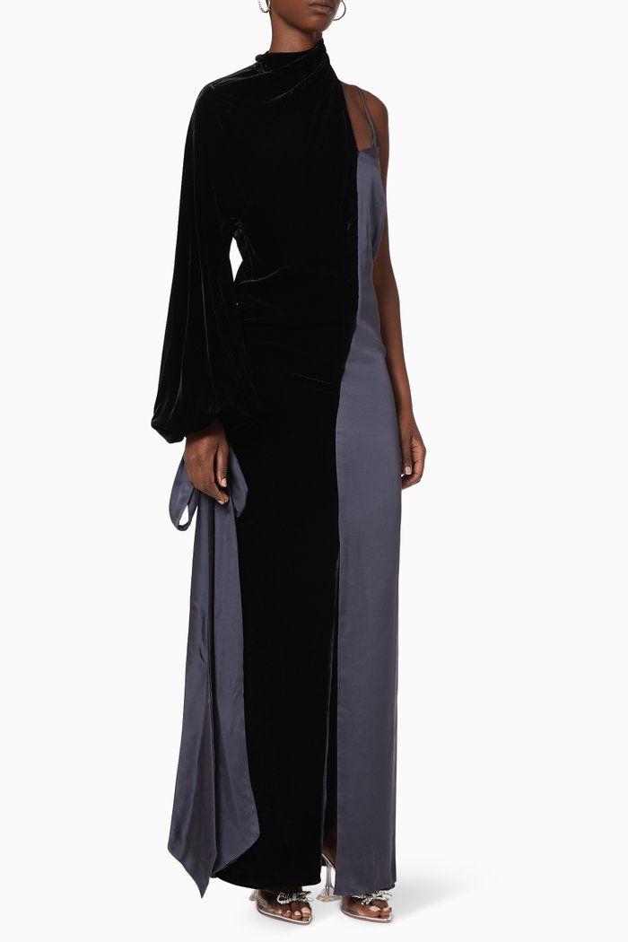 

Flou Éclipse Dress in Velvet & Satin, Black