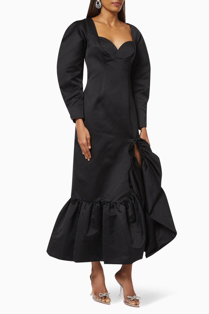 Regard en Or Dress in Satin, Black