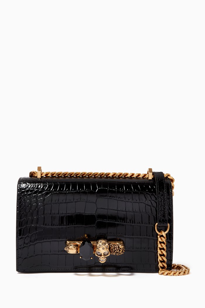 

Jewelled Satchel in Croc Embossed Calfskin, Black