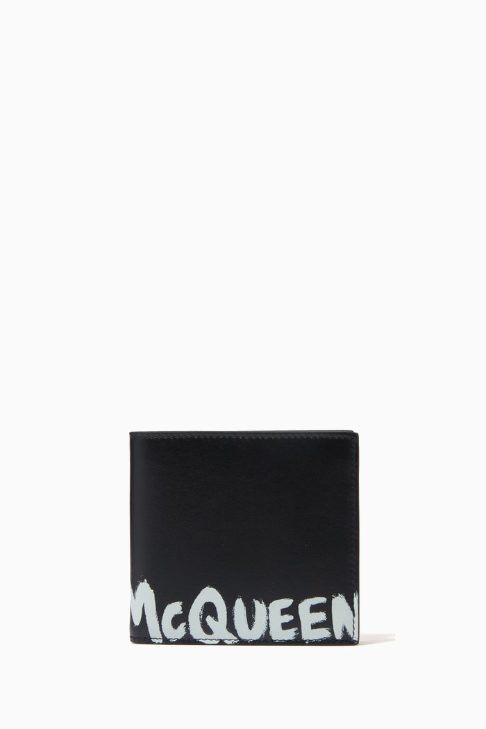 McQueen Graffiti Billfold Wallet in Leather, Black