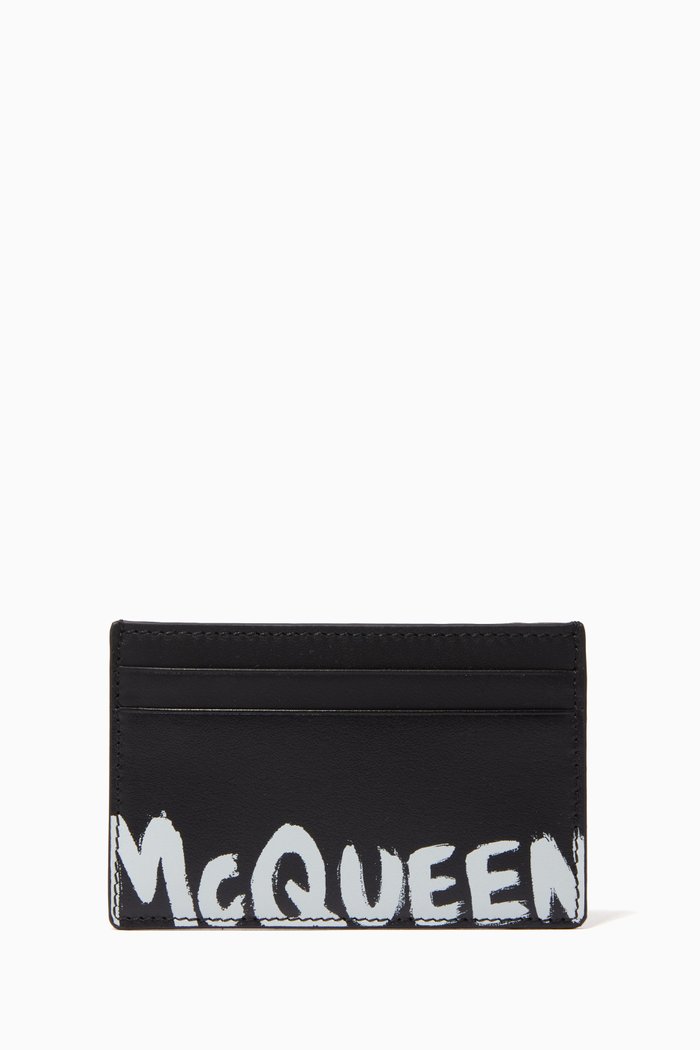 

McQueen Graffiti Card Holder in Leather, Black