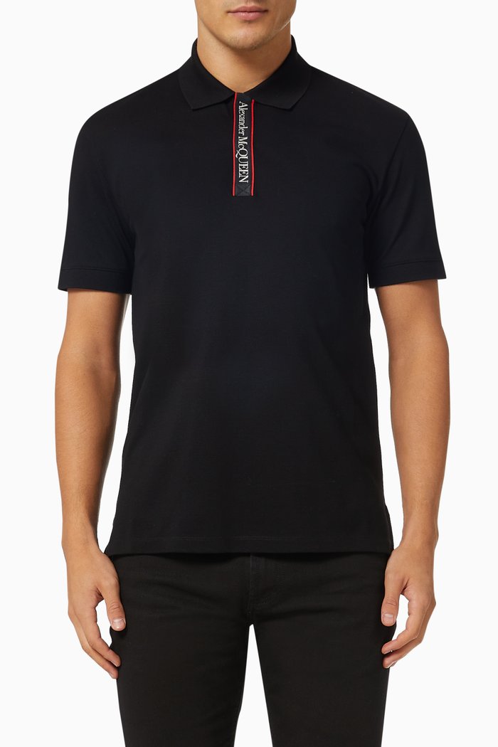

Selvedge Logo Tape Polo in Cotton Piqué, Black