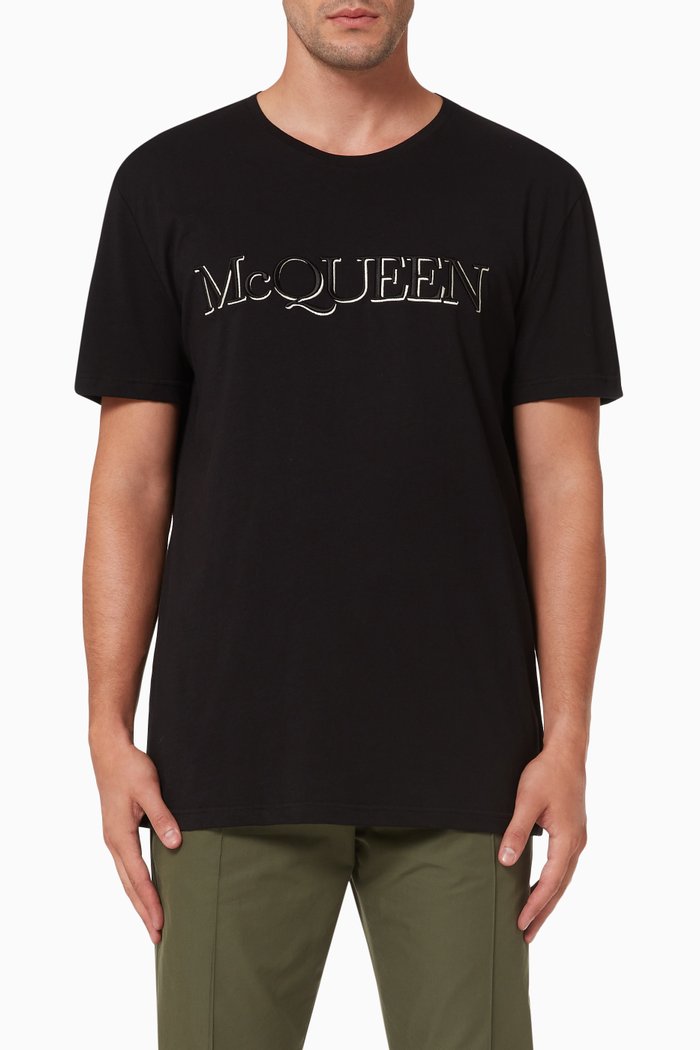 

McQueen Embroidered T-shirt in Cotton Jersey, Black