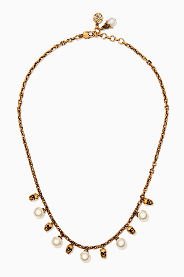 

Pearly Skull Necklace, Blue