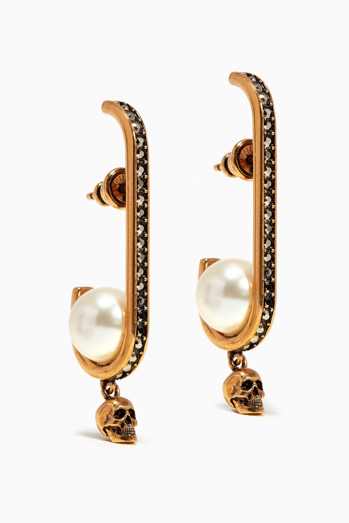

Pearly Skull Hook Earrings, Blue