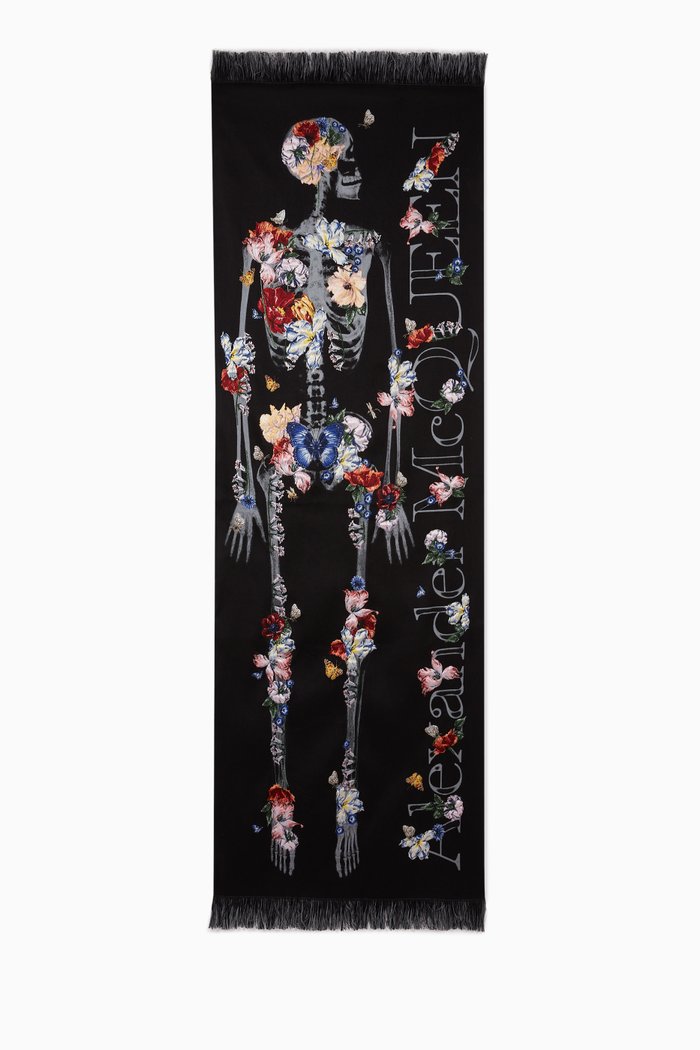 

Bloom McQueen Skeleton Stole in Wool Blend, Black