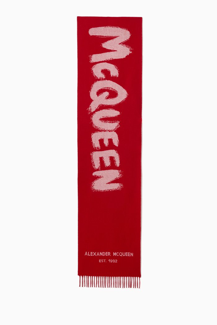

McQueen Graffiti Stole in Wool, Red