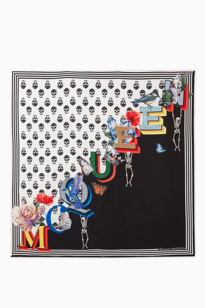 

Fun Font Biker Scarf in Silk Twill, White