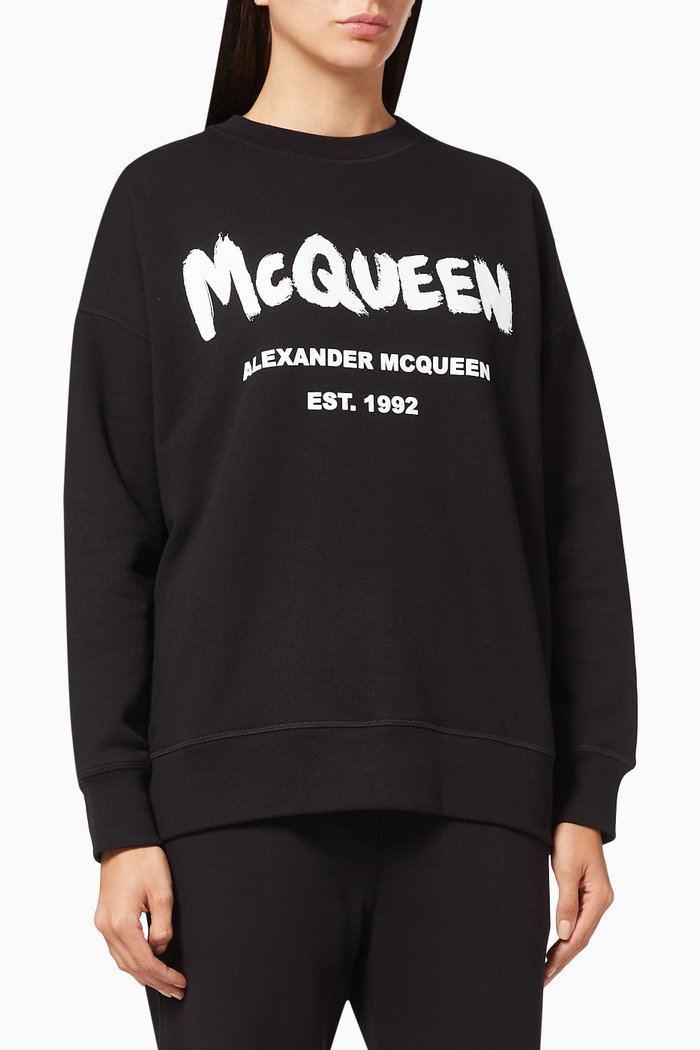 

McQueen Graffiti Sweatshirt in Cotton Jersey, White
