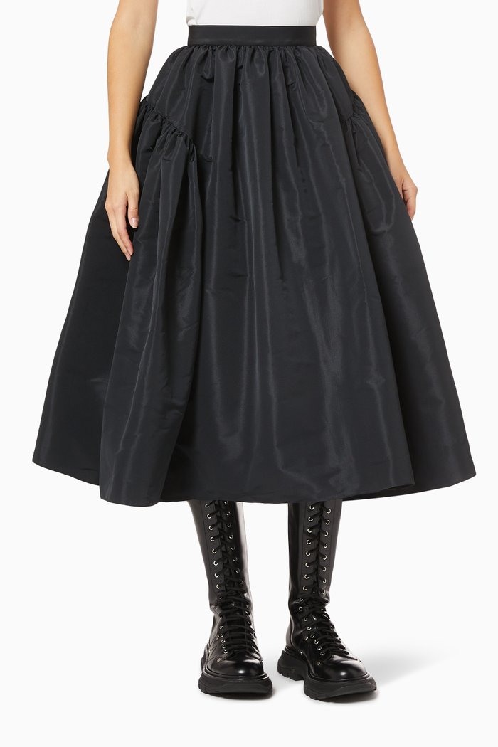 

Exploded Gathered Midi Skirt in Polyfaille, Black