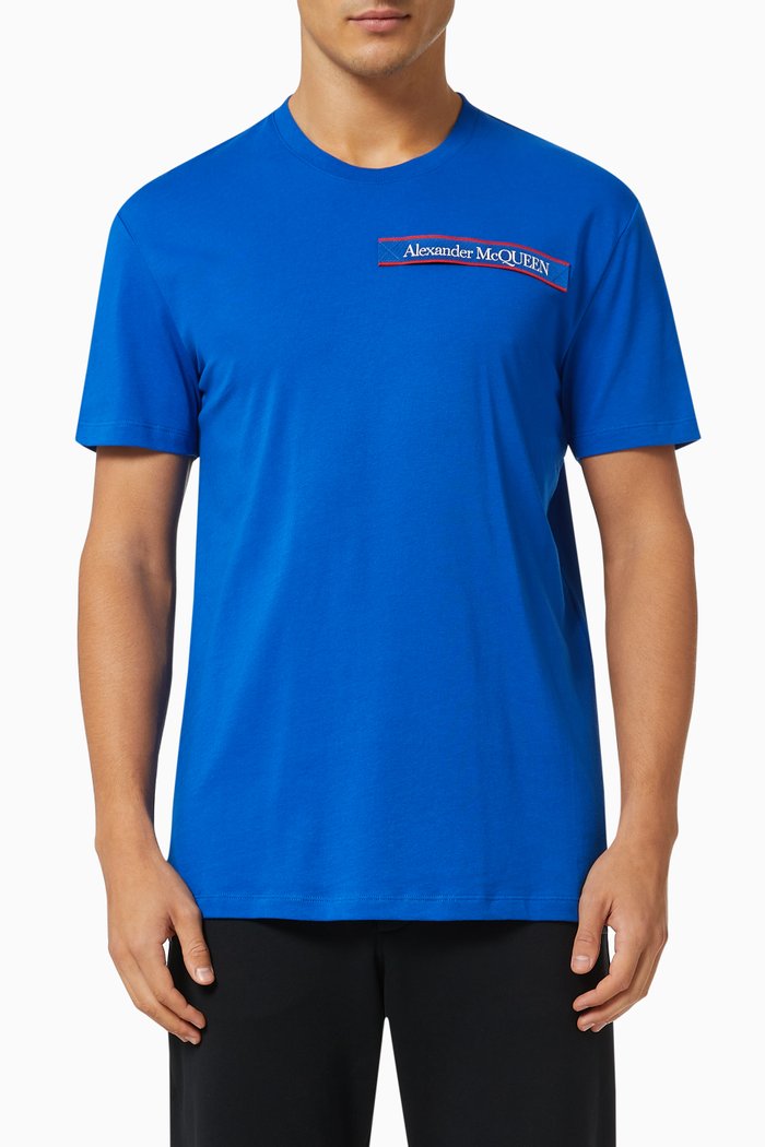 Selvedge Logo Tape T-shirt in Cotton Jersey, Brown